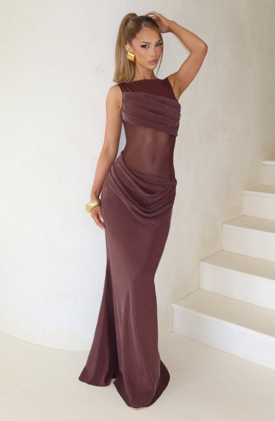 Gracelyn Vestido Comprido — Castanho Ameixa