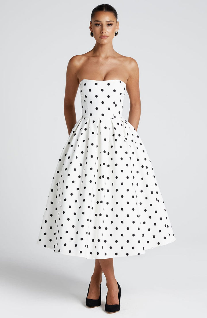Edith Midi Dress — Bolinhas Pretas
