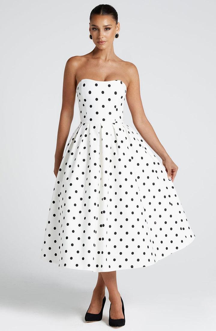 Edith Midi Dress — Bolinhas Pretas
