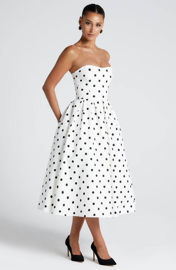 Edith Midi Dress — Bolinhas Pretas