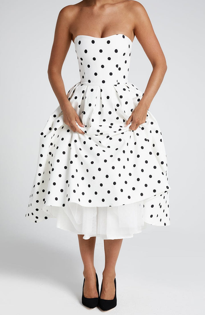 Edith Midi Dress — Bolinhas Pretas