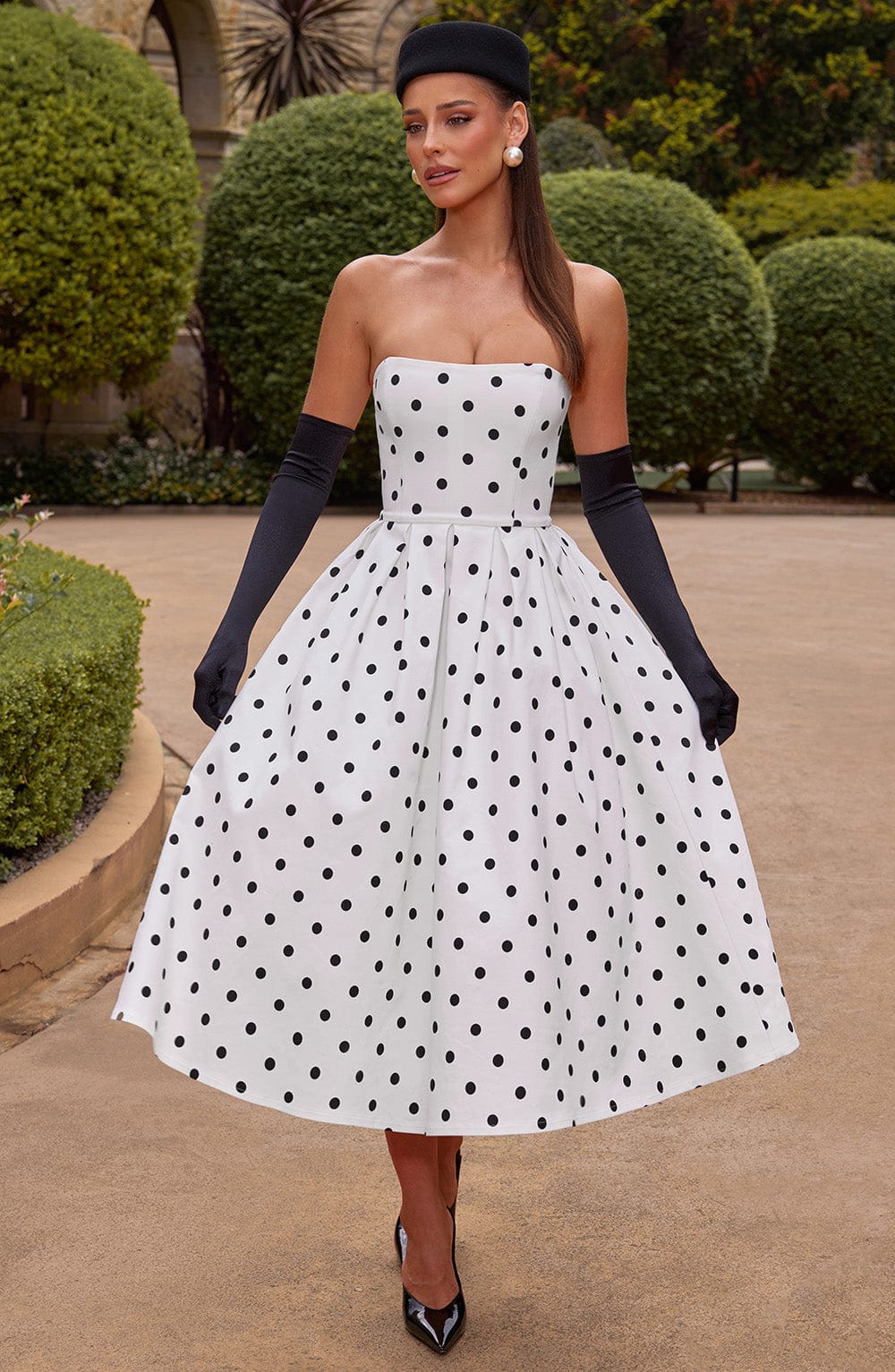 Edith Midi Dress — Bolinhas Pretas