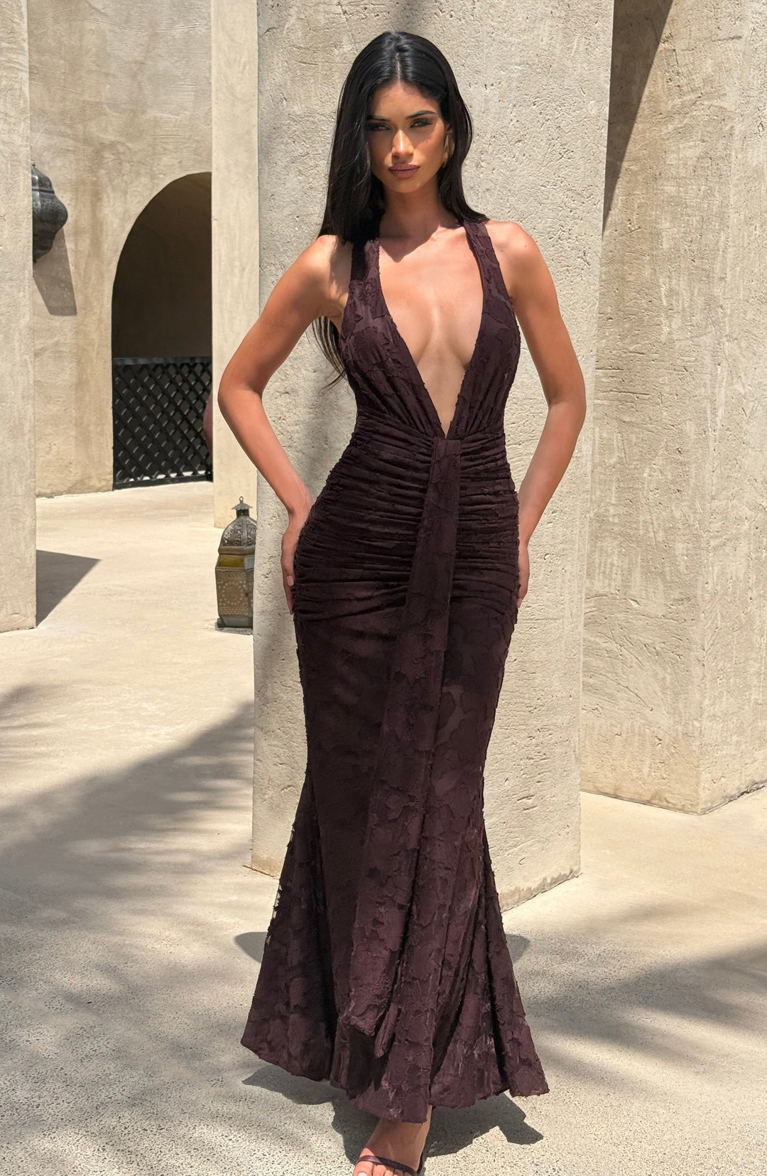 Guinevere Vestido Comprido — Castanho Ameixa