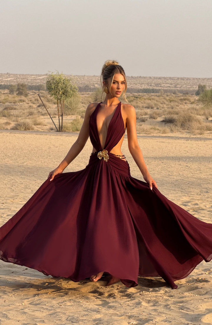 Indianna Vestido Comprido — Vermelho Cereja Lacado