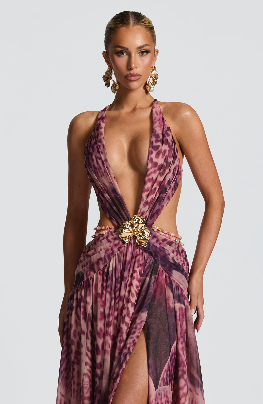 Indianna Vestido Comprido — Estampado Orquídea Magenta