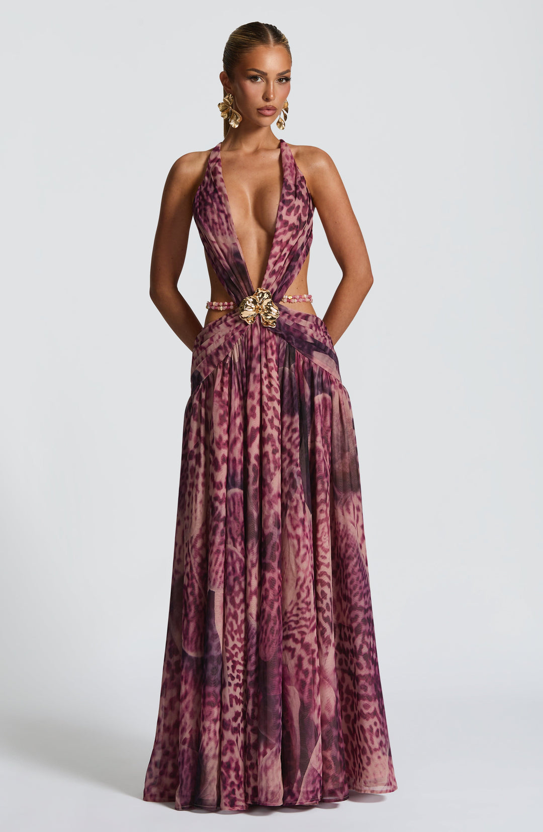 Indianna Vestido Comprido — Estampado Orquídea Magenta