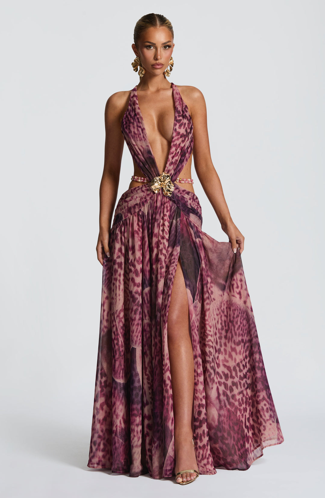 Indianna Vestido Comprido — Estampado Orquídea Magenta