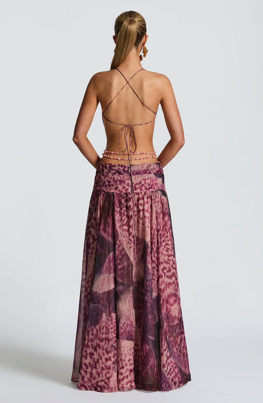 Indianna Vestido Comprido — Estampado Orquídea Magenta