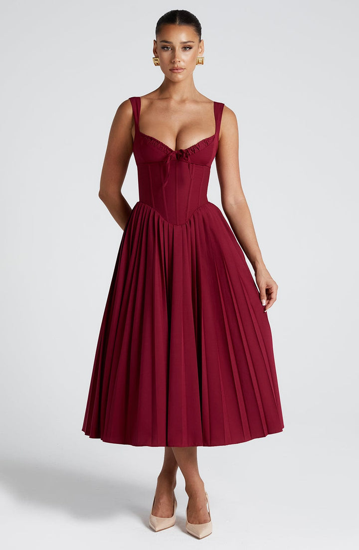 Natassia Vestido Midi — Vermelho Framboesa