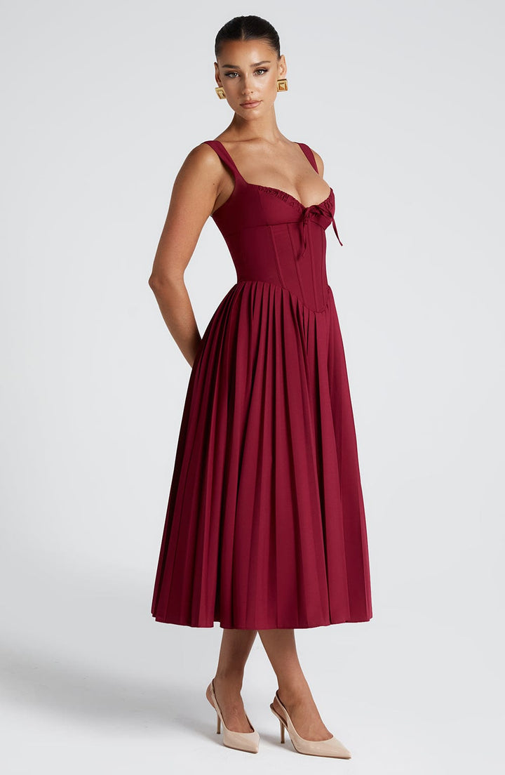 Natassia Vestido Midi — Vermelho Framboesa