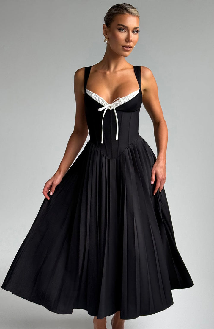 Natassia Vestido Midi — Preto/Branco