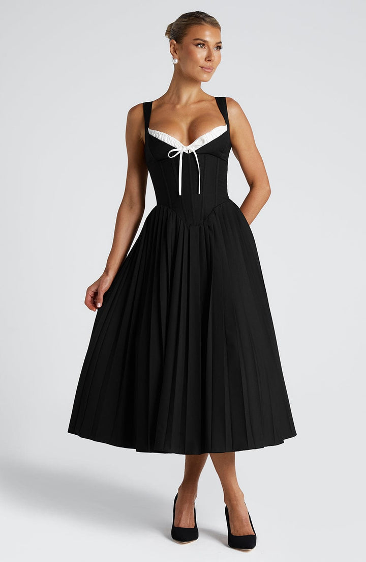 Natassia Vestido Midi — Preto/Branco