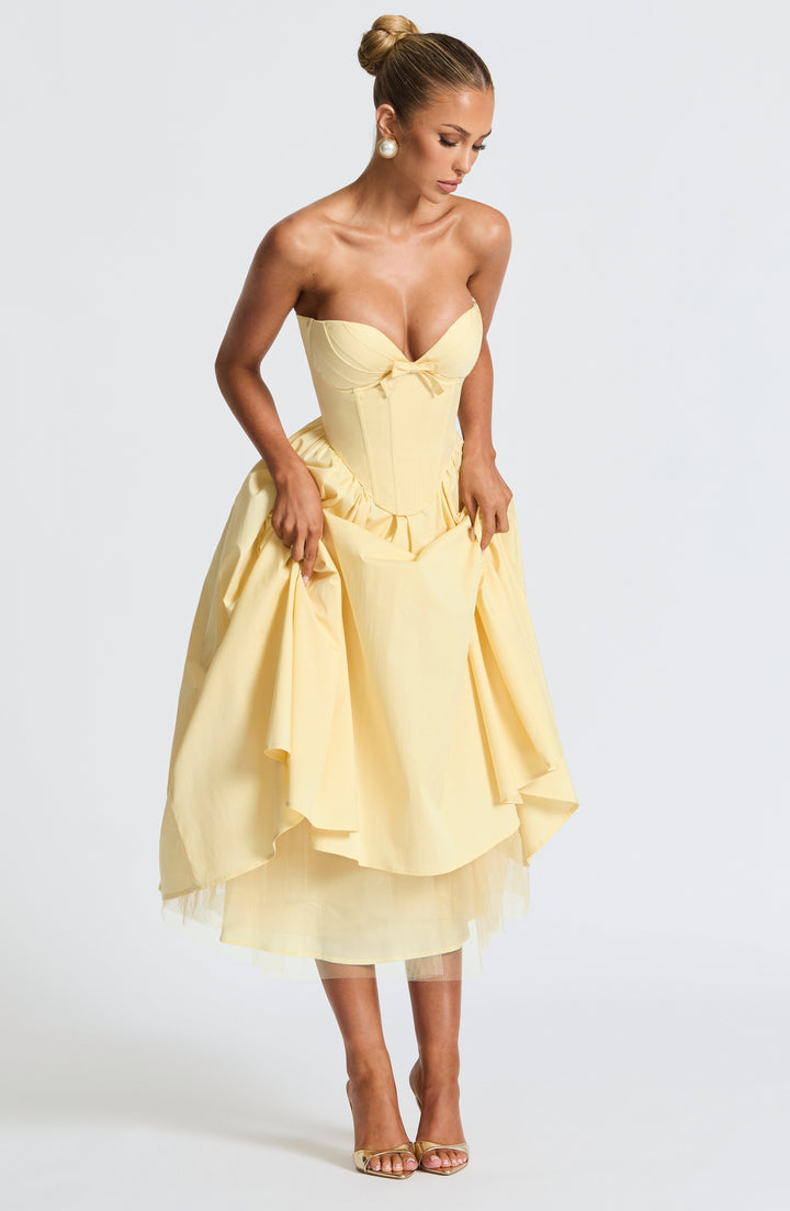 Prim Vestido Midi — Amarelo Limão