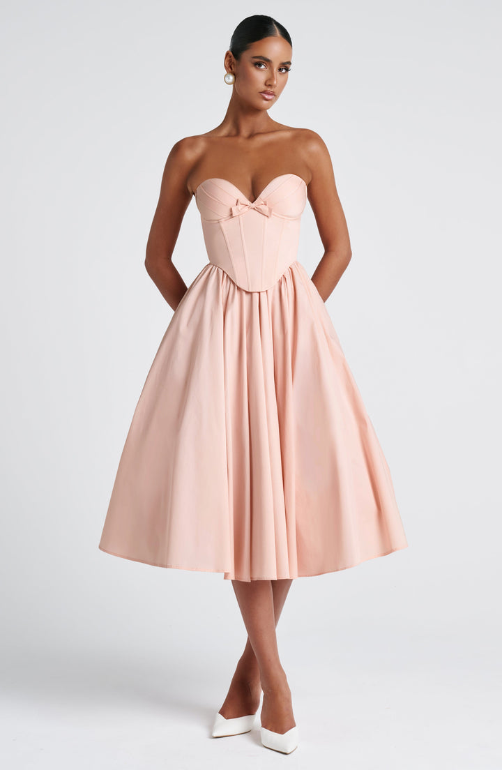Prim Vestido Midi — Pêssego Suave