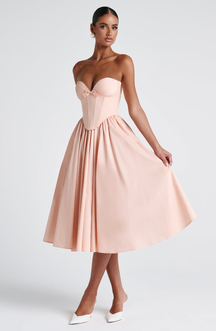 Prim Vestido Midi — Pêssego Suave