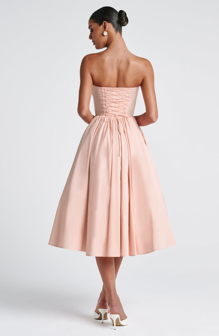 Prim Vestido Midi — Pêssego Suave