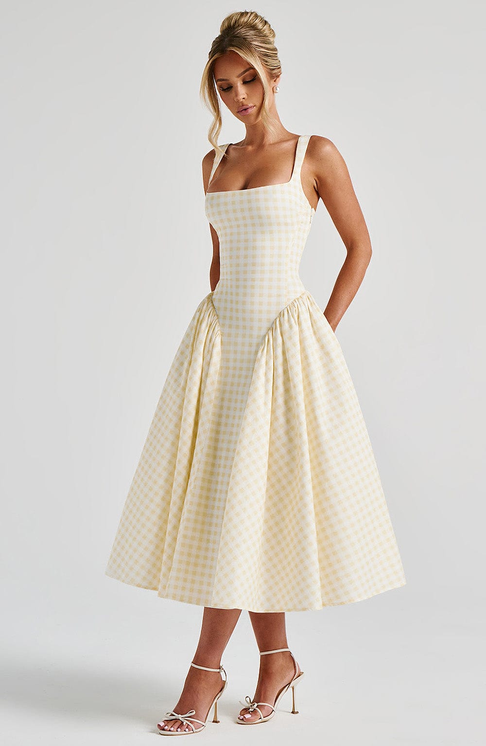 Sherrie Vestido Midi — Xadrez Amarelo Limão