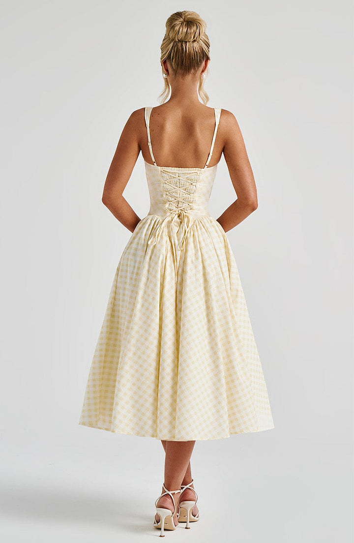 Sherrie Vestido Midi — Xadrez Amarelo Limão