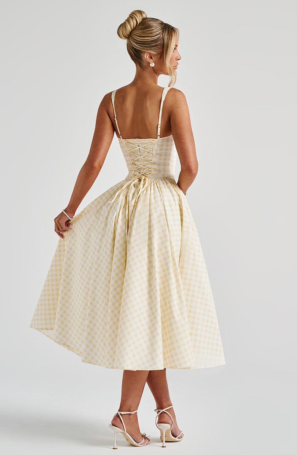 Sherrie Vestido Midi — Xadrez Amarelo Limão