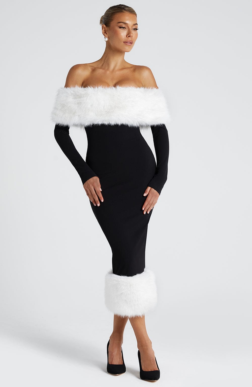 Vittoria Vestido Midi — Preto/Branco