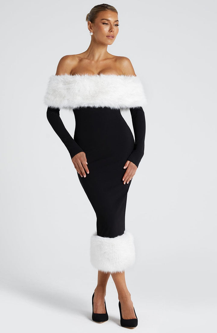 Vittoria Vestido Midi — Preto/Branco